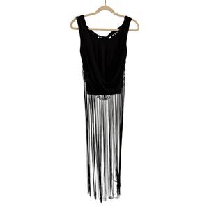 Bebe Sz XS Black Crochet Long Fringe Back Tank Festival Western Boho Concert HTF